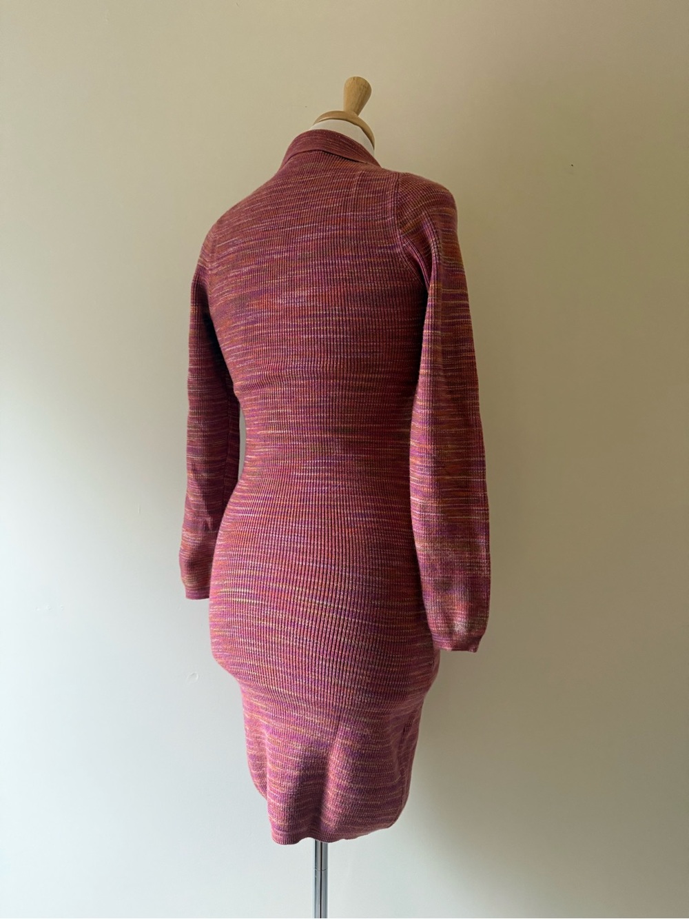 Black Tape Space Dye Ribbed Button Front Sweater Dress Pink Purple Y2K - Picture 5 of 9